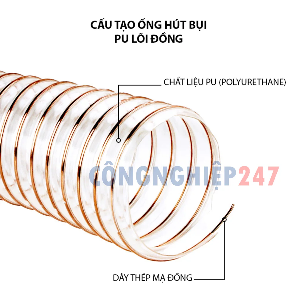 Ống Hút Bụi PU Mạ Đồng Cao Cấp Phi 50 (Ảnh 1)